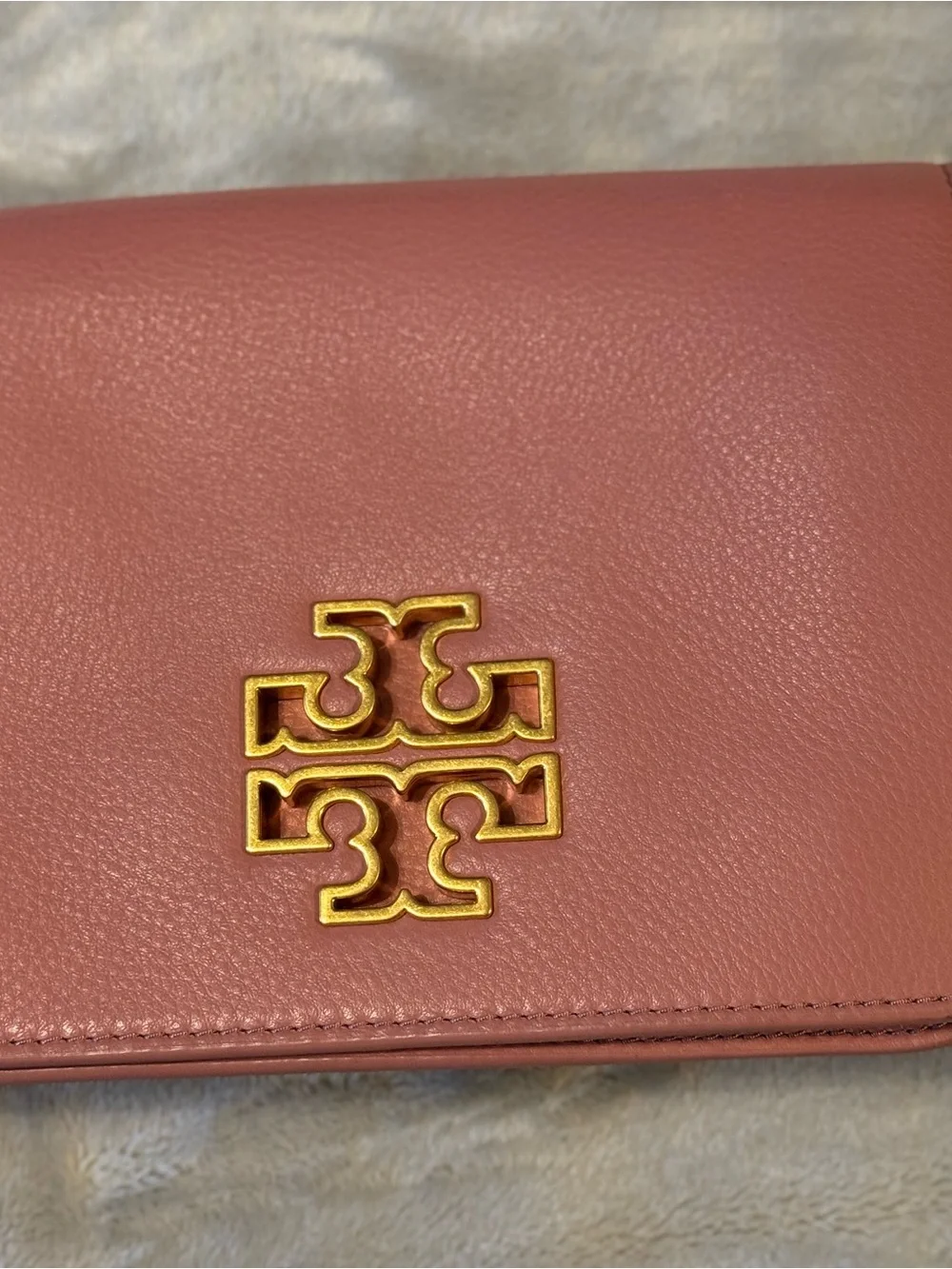 Tory Burch Rose Leather Crossbody with Gold Logo Chain